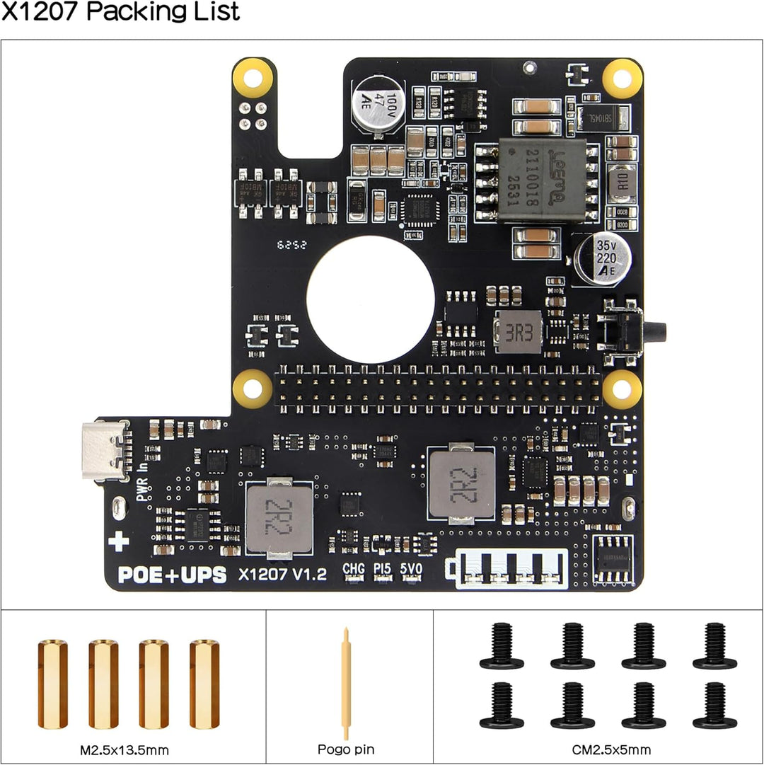 Geekworm X1207 2-in-1 PoE+ & UPS HAT for Raspberry Pi 5 (2/4/8/16GB), IEEE 802.3at 5V 5A Output, Sup