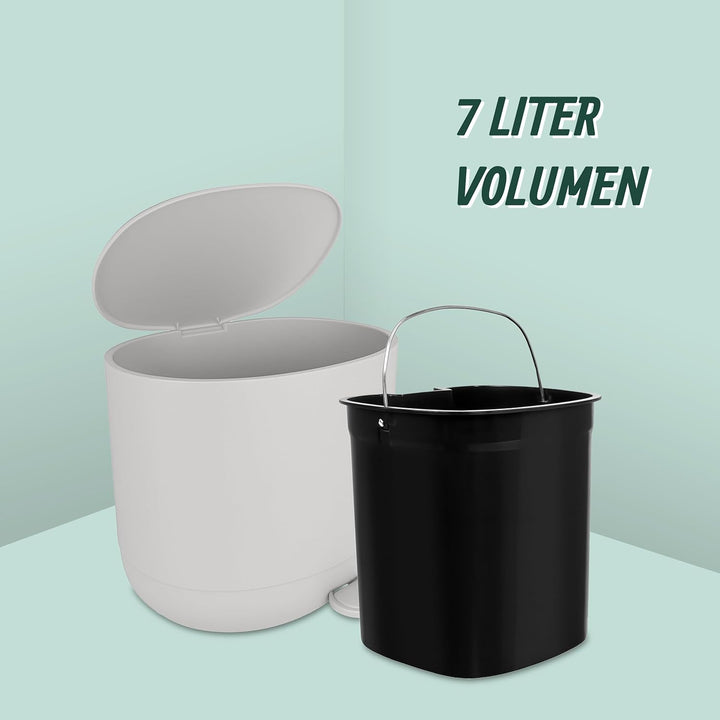 Relaxdays Mülleimer, 7 Liter, Absenkautomatik, Fusspedal, entnehmbarer Inneneimer, Kosmetikeimer, Ma