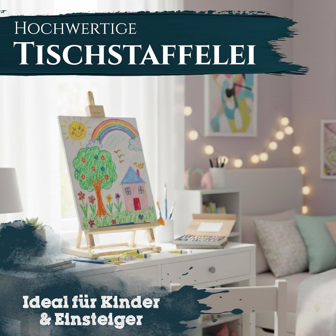 Artina Tischstaffelei Kinder für Leinwände bis 45 cm Sydney – Leinwand Staffelei Holz Sitzstaffelei