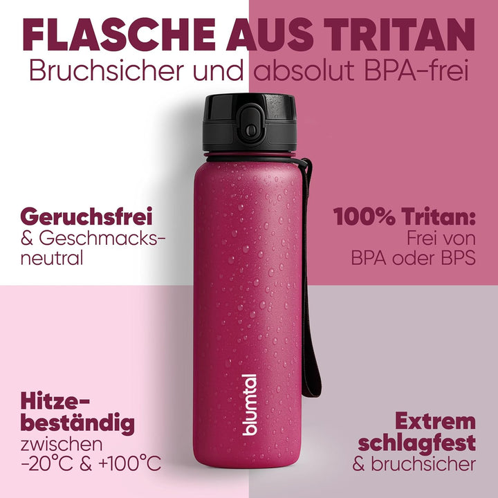 Blumtal Premium Trinkflasche 1l - bruchsichere & auslaufsichere Trinkflasche Sport & Outdoor - Sport