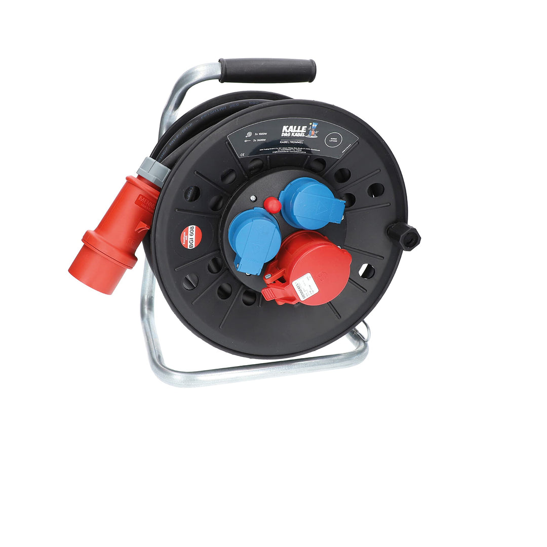 KALLE DAS KABEL Kabeltrommel RED Starkstrom mit 2 Schukosteckdosen und einer CEE 400V Steckdose H07R