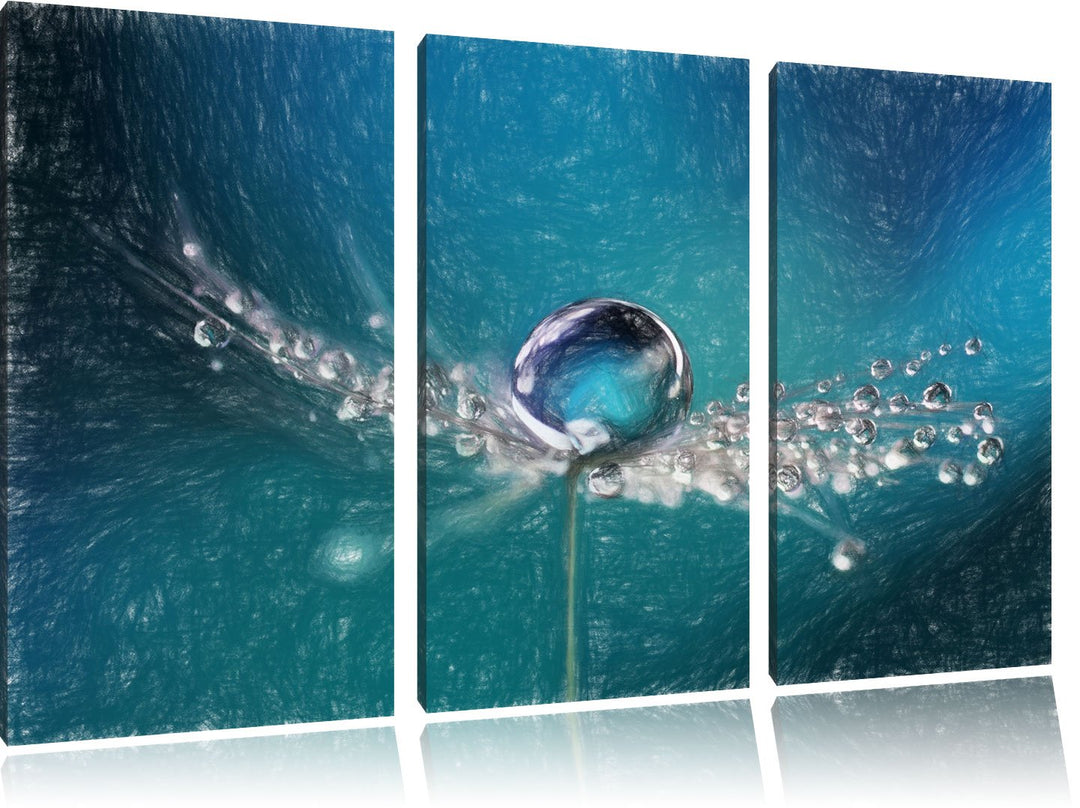 Pixxprint Wassertropfen auf Einer Pusteblume als Leinwandbild/Grösse: 3 Teilig (120x80) cm/Wandbild/