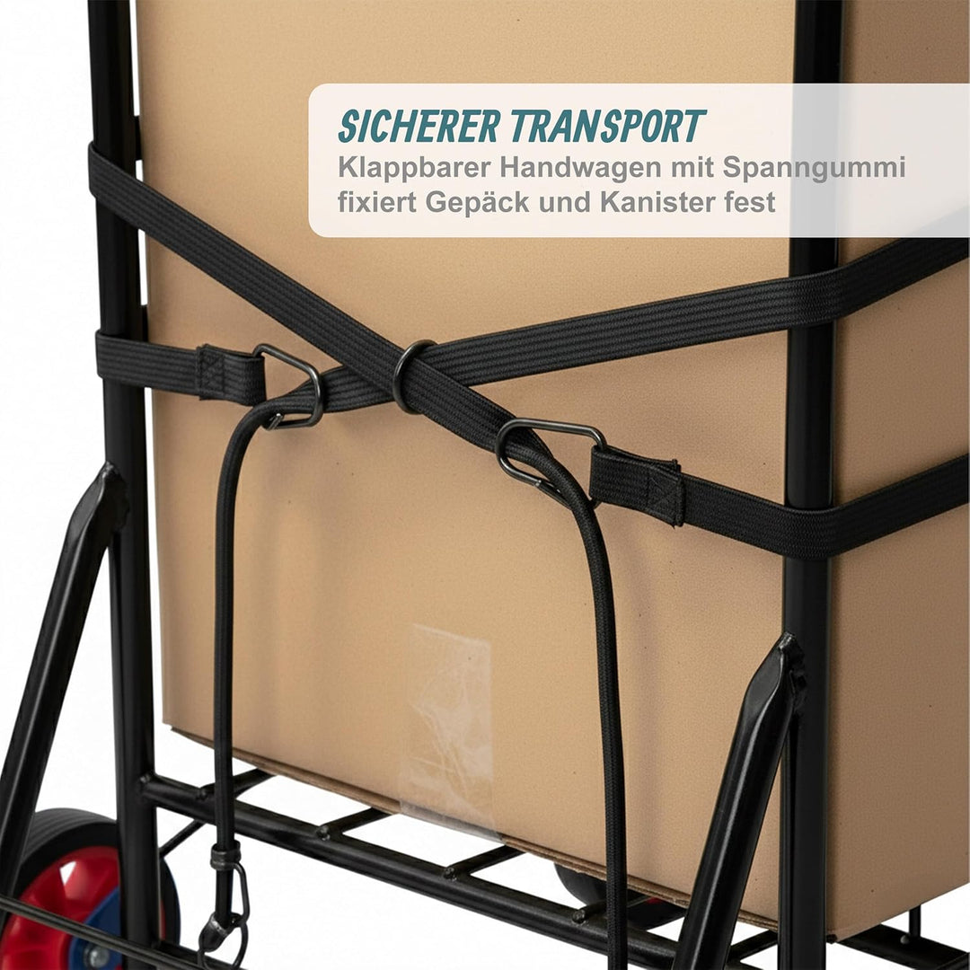 Relaxdays Transportwagen, klappbar, gepolsterter Griff, 2 Gummiräder, Spanngurte, 35 kg, kleine Tran