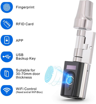 RUILON Elektronisches Türschloss Fingerabdruck,Türschloss Fingerabdruck mit RFID Karte, Bluetooth &