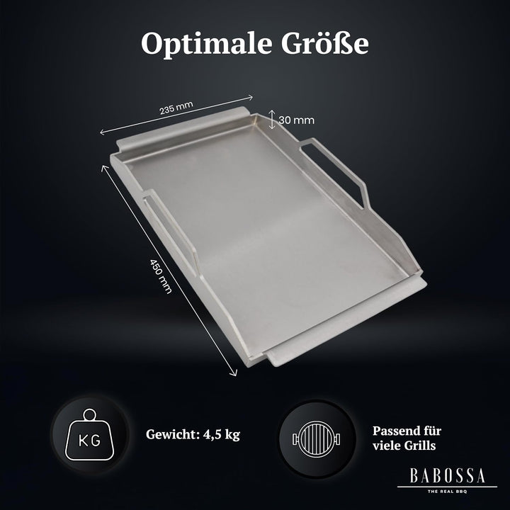BABOSSA Premium Einsatzpfanne/Plancha kompatibel mit allen Rösle Modellen | 45x23.5cm | Massiv, verz
