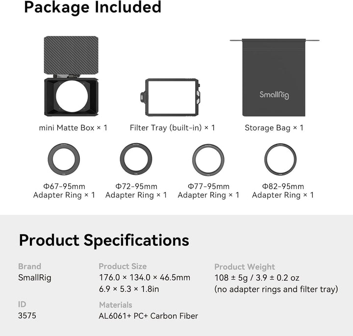 SMALLRIG Mini Matte Box Lite mit Top Flag für DSLRs und spiegellose Kameras, kompatibel mit 67mm/72m
