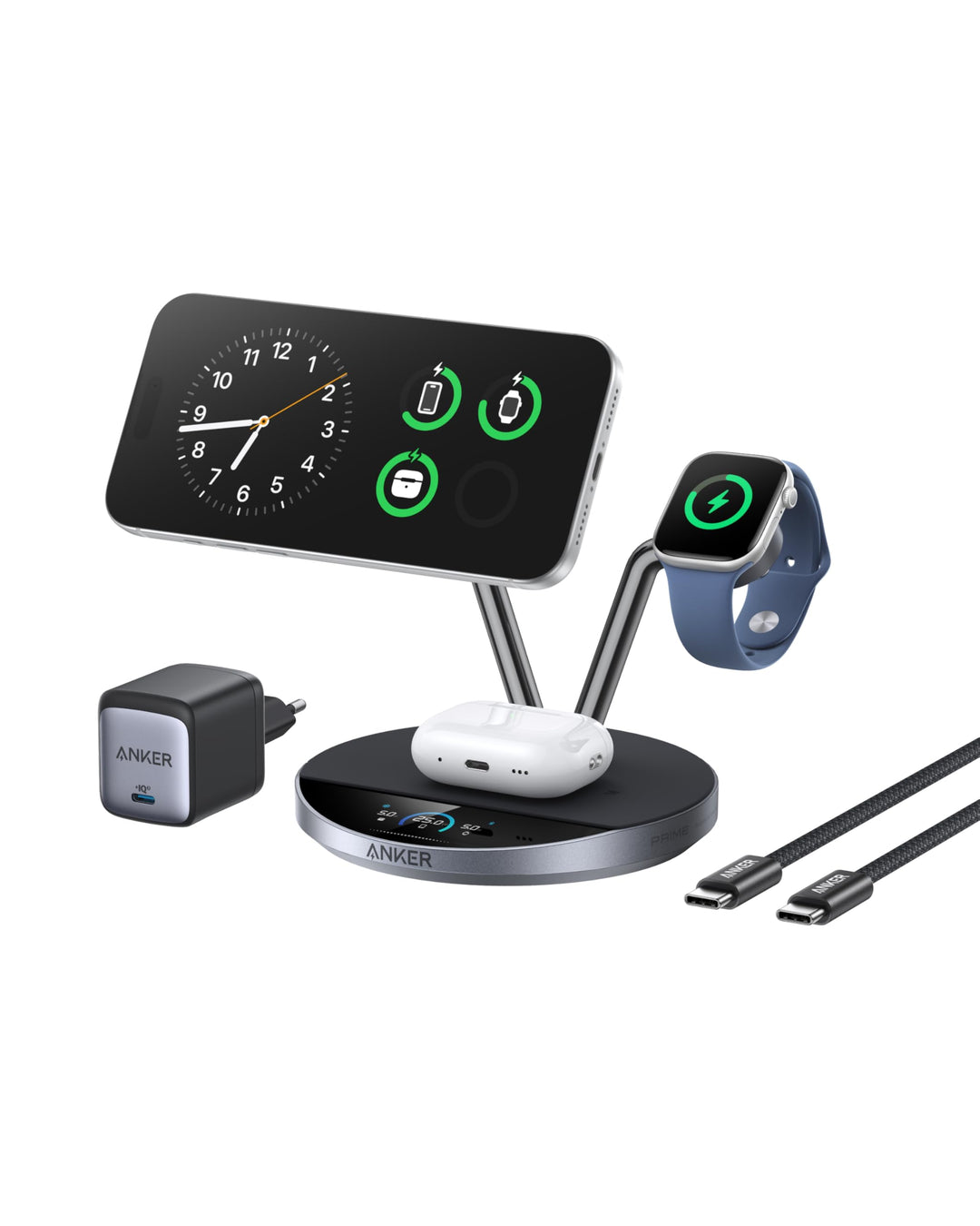 Anker Prime MagSafe-kompatibles 3-in-1 Ladegerät, Qi2 25W zertifizierte kabellose Ladestation mit Sm