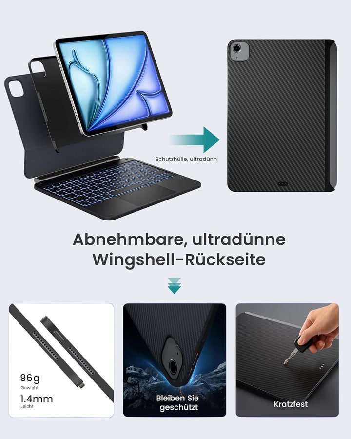 typecase Edge+ Hülle mit Tastatur für iPad Air 11 zoll (M4 2026/M3 2025/M2 2024) &iPad Pro 11 zoll，A