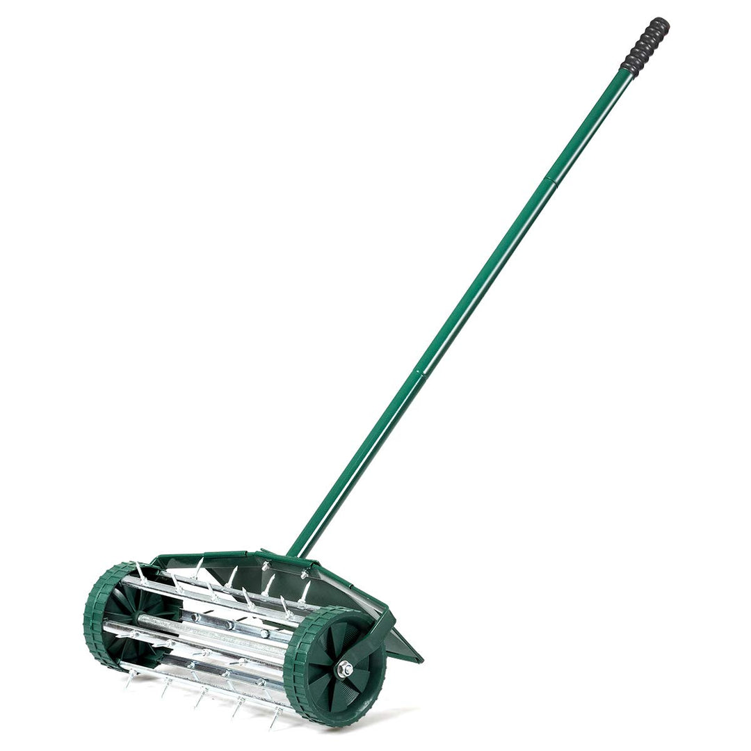 SOARS Rasenlüfter Walze, Rasenbelüfter mit 3cm Nägeln & Spritzschutz & Stiel, Handvertikutierer, Gar