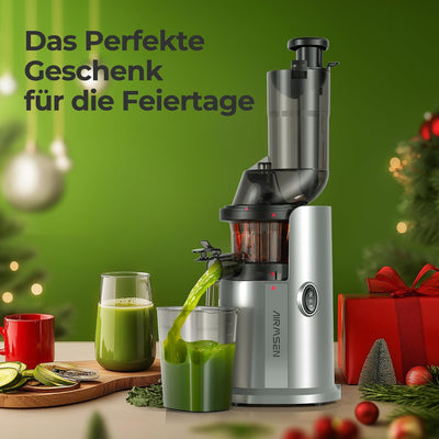 AIRMSEN Slow Juicer, Entsafter Gemüse und Obst mit 82mm Grossem Einfüllöffnung für ganze Früchte ent