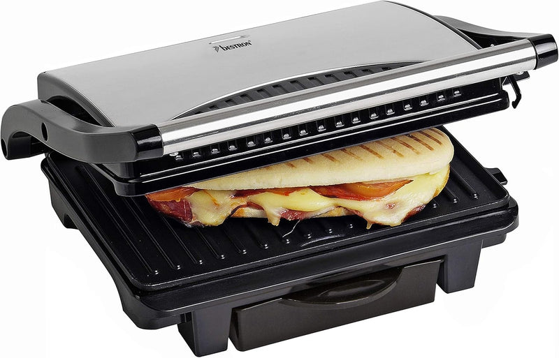 Bestron elektrischer Kontaktgrill mit Auffangschale, Sandwichmaker mit Cool-Touch-Handgriff & Antiha