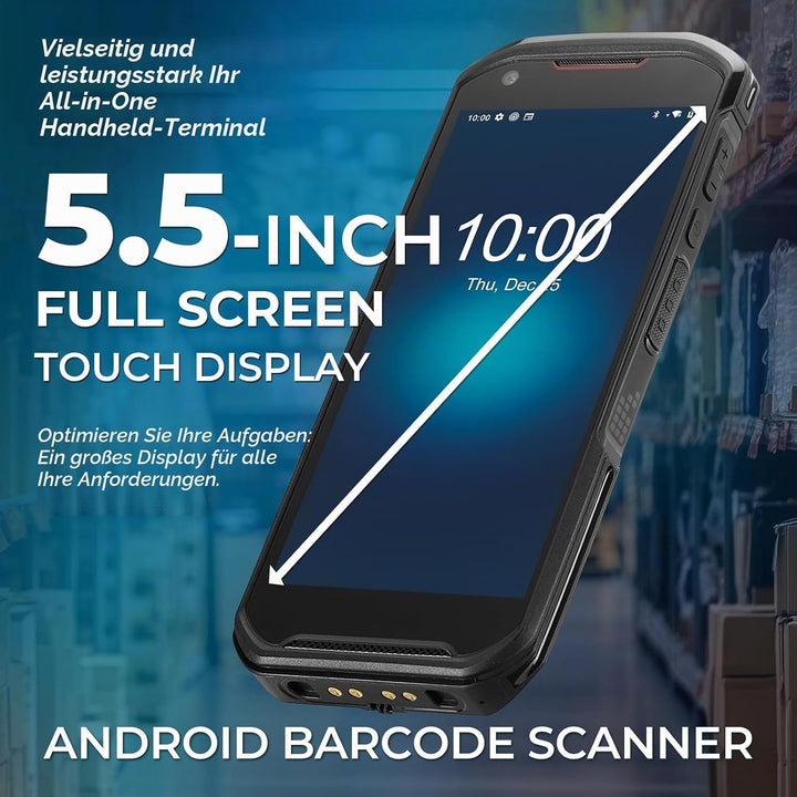 SVANTTO Android 13 Barcode Scanner,1D/2D/QR Scan Engine, 6+64 GB, IP66,5200mAh grosse Batterie, 5.5"