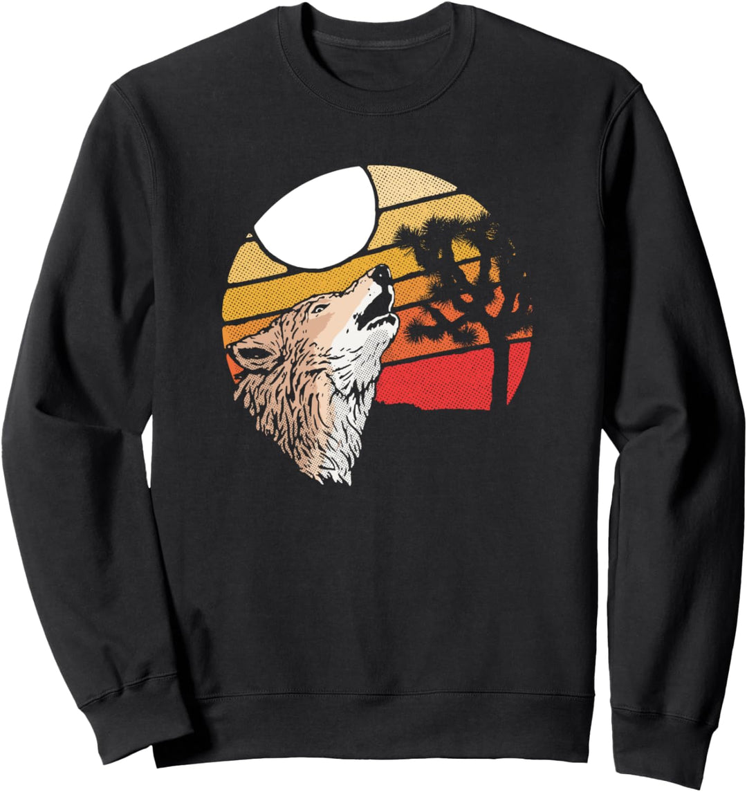 Joshua Tree Coyote Howl Retro Outdoor Badge Design Sweatshirt