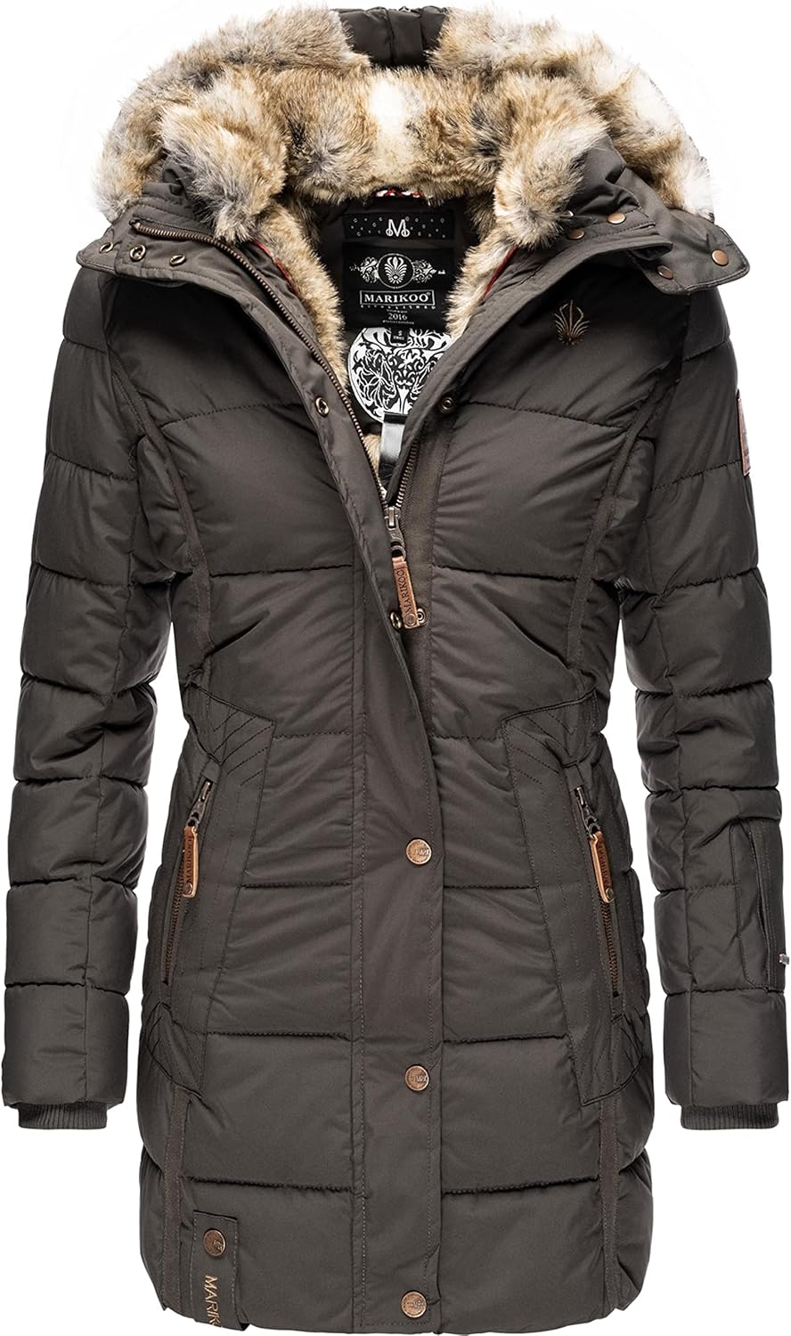 MARIKOO Damen Warmer Winter Steppmantel mit Kapuze Lieblings Jacke XS-XXL S Anthracite, S Anthracite