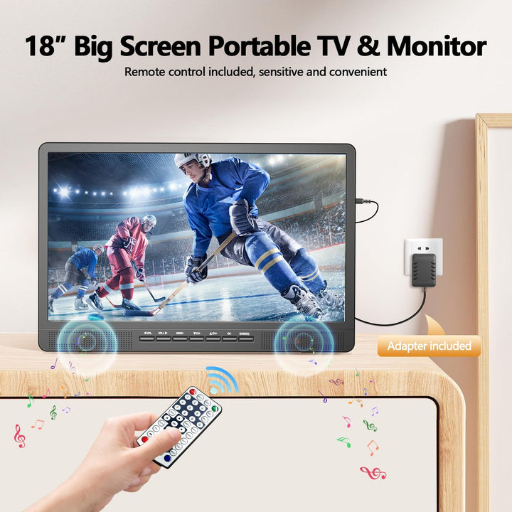 DESOBRY 18-Zoll Kleiner Fernseher mit Antenne, Tragbarer Fernseher mit Freeview DVB/T2 Tuner, HD 108