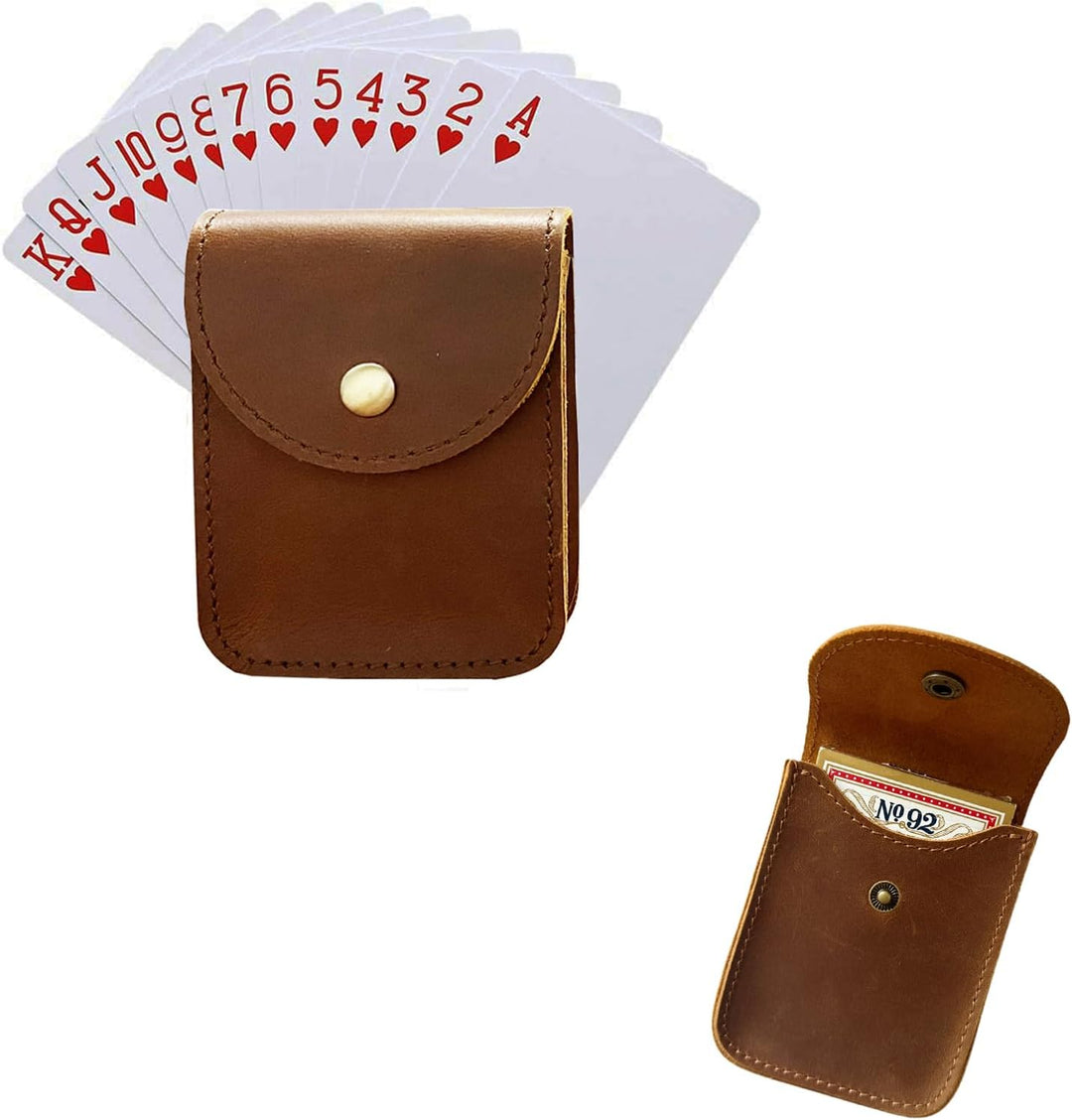 aolaso Spielkartenetui, Echtes Leder Single Deck Card Box/Halter Ledergürteltasche für Männer Mini-G
