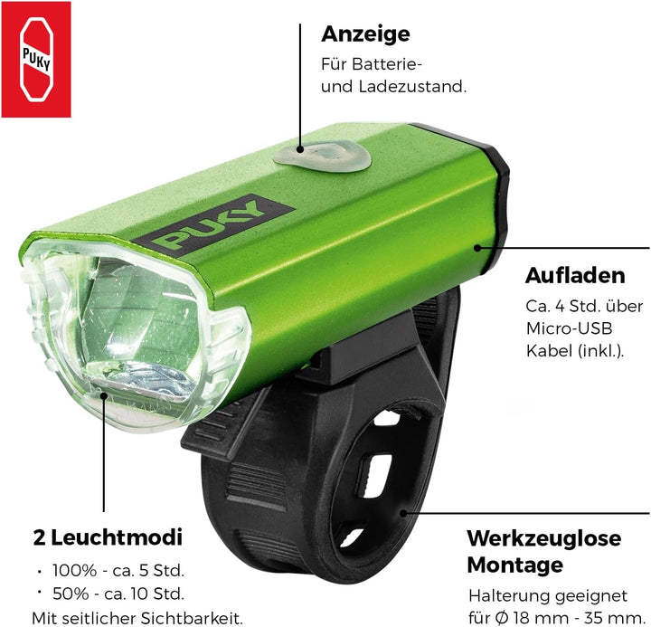 PUKY LUMI LED-Frontscheinwerfer & Rücklicht-Set | Seitliche Sichtbarkeit | Werkzeuglose Montage | Fü