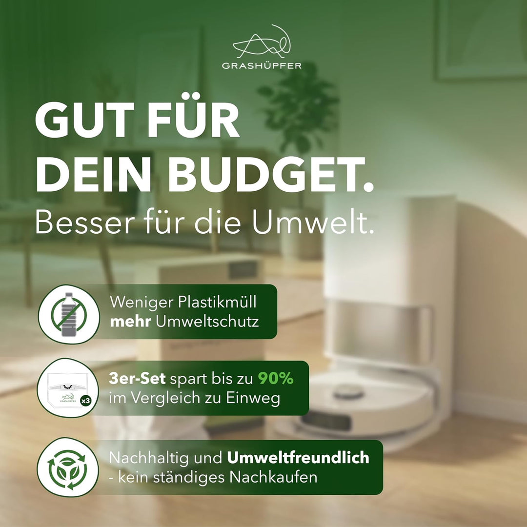 GRASHÜPFER® 3 Stück Wiederverwendbare Staubbeutel für Dreame mit Reissverschluss für Dreame X40, X30