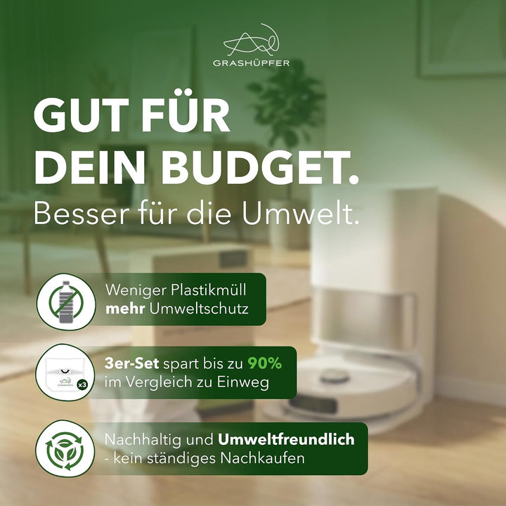 GRASHÜPFER® 3 Stück Wiederverwendbare Staubbeutel für Dreame mit Reissverschluss für Dreame X40, X30