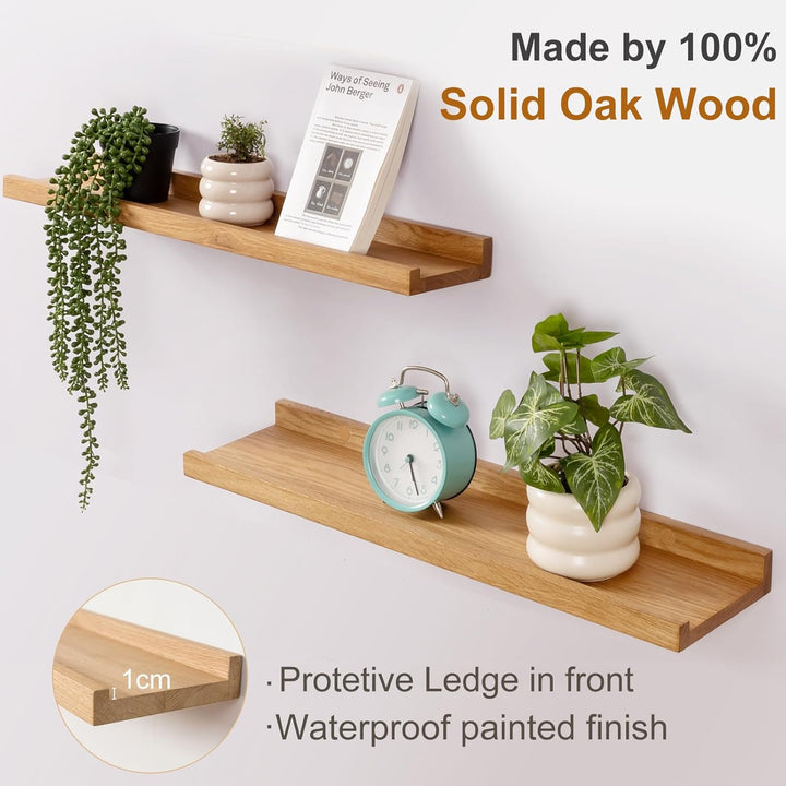 Gieanoo Bilderleiste Holz, 30cm Eiche Regal Massiv Schweberegal Wandregal gewürzregal regalbrett Hän