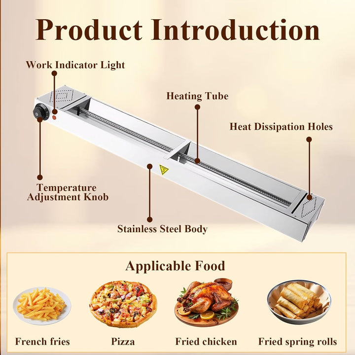 Wärmelampe Küche Gastro, Edelstahl Hängend Speisenwärmer Lampe, Einstellbare Temperatur 30-85℃, Komm