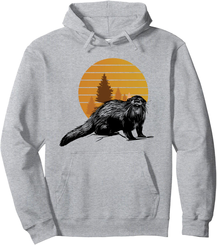 Otter im Sonnenuntergang Wald Abstrakt Pullover Hoodie