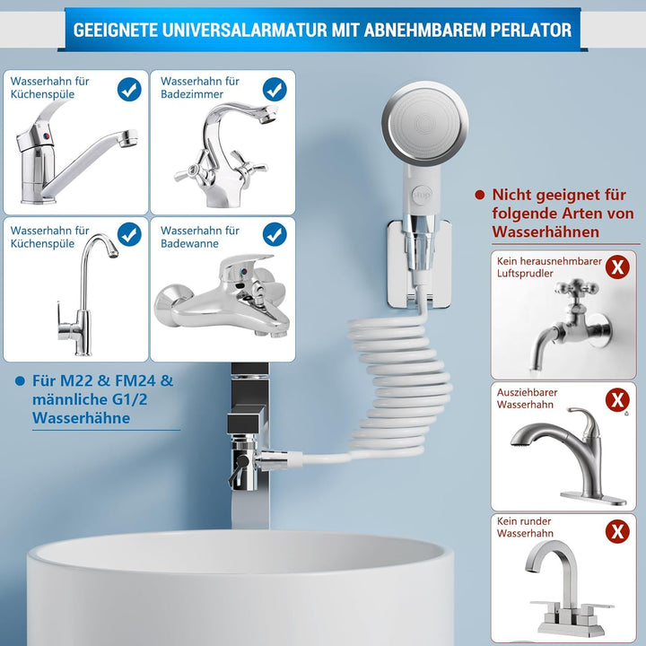 Handbrause für Waschbecken, Waschbeckenbrause mit Schlauch, Handbrause Duschkopf Set Mit Halterung,