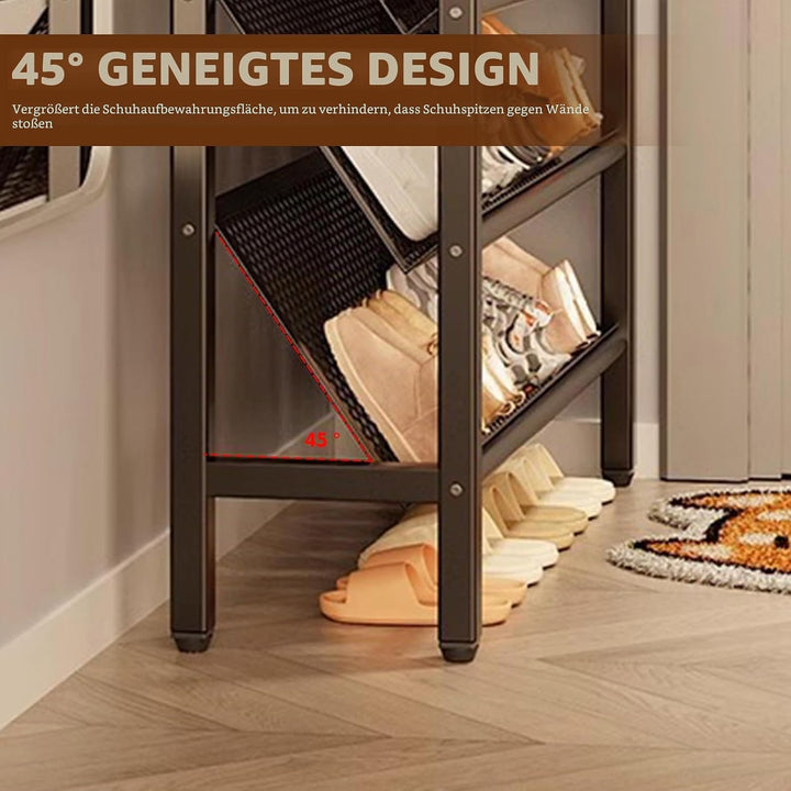 Kompaktes Schuhregal, Schrägtes 3 Ebenen, Schuhschrank Schmal, Schuhständer aus Metall, Schuhaufbewa