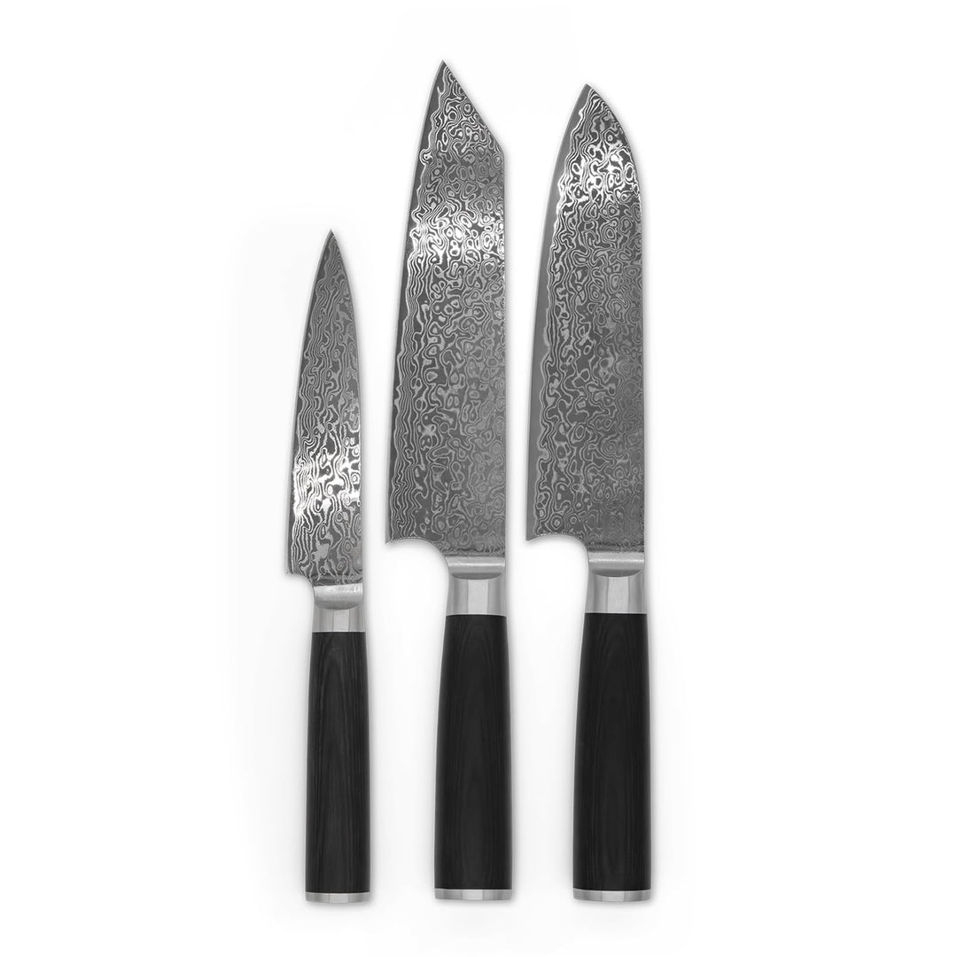 FIVI Damastmesser Set 3-teilig AKIRA, YUNO, SANJI | Profi Küchenmesser Set aus VG10 Damaszenerstahl