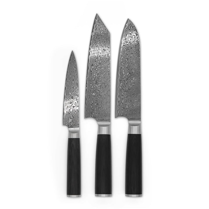 FIVI Damastmesser Set 3-teilig AKIRA, YUNO, SANJI | Profi Küchenmesser Set aus VG10 Damaszenerstahl