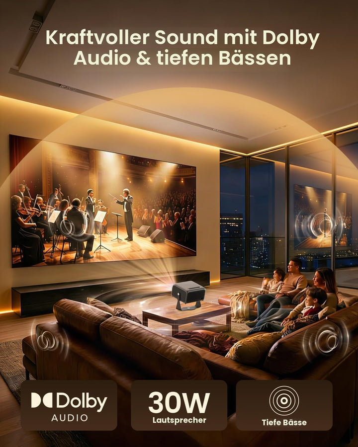 4K Beamer Heimkino 1500 ANSI Lumen Tageslicht Smart Projektor mit Apps, ToF Autofokus &amp; Trapezkorrek