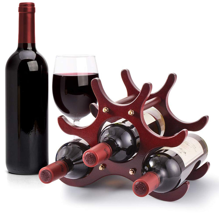 Gimars Weinregal aus Holz, Flaschenregal klein für 6 Flaschen Wein, Weinständer dunkel, Weinflaschen