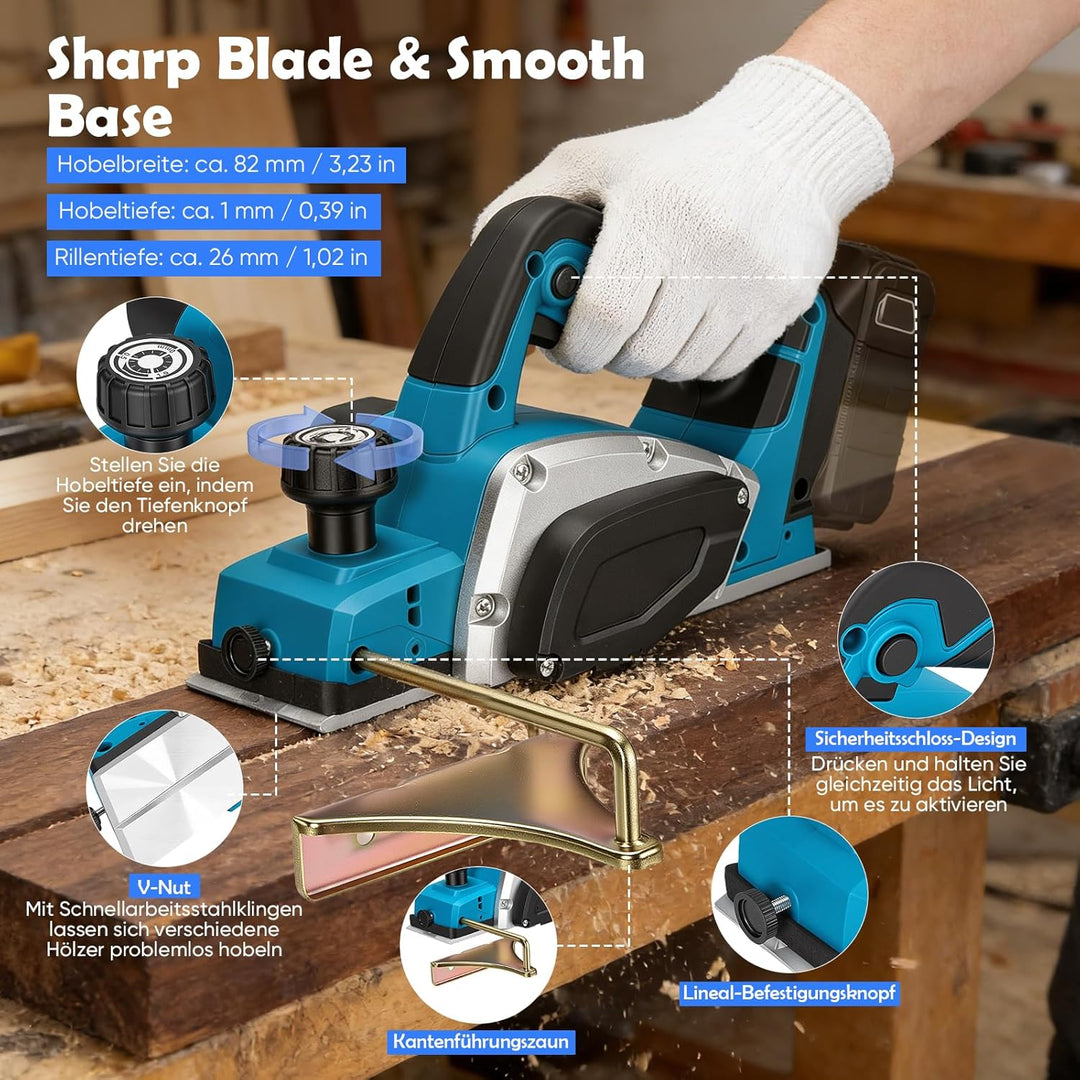 Elektrohobel 650w mit Bürstenloser Motor,Akku Hobel kompatibel mit Makita 18V,Elektrischer Handhobel