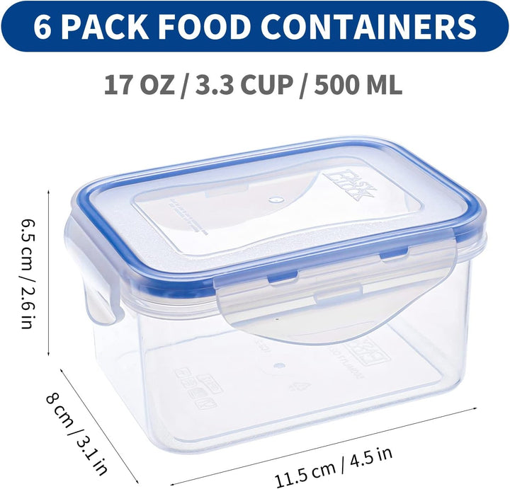 EASYLOCK 6er-Set 500ML Kunststoff Frischhaltedosen Mit Deckel Klein, Meal Prep Boxen, Rechteckig Auf