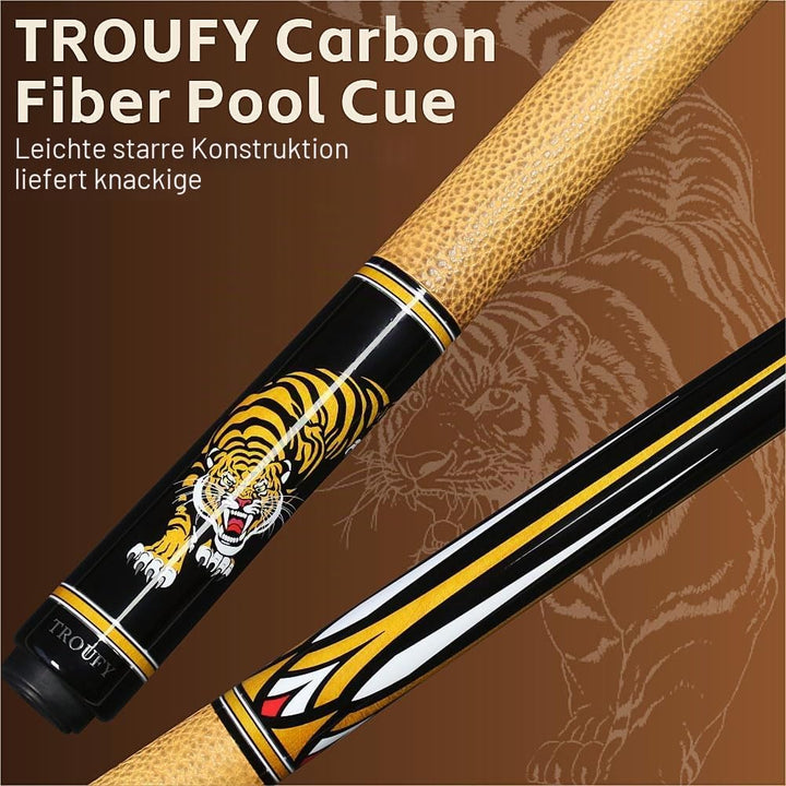 TROUFY Kohlefaser Pool Queue mit Koffer Kombination, Kohlefaser Billard Queue-Sticks Verlängerung 12