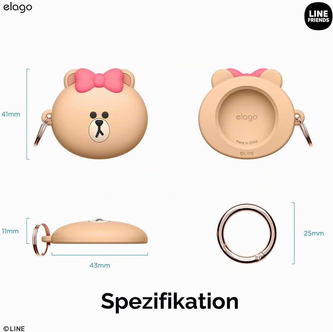 elago I LINE Friends Silikon Hülle Kompatibel met für Apple AirTag 2 & 1 Gen - Voller Schutz, Inklus