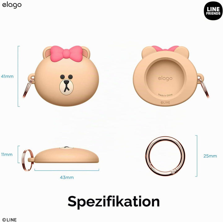 elago I LINE Friends Silikon Hülle Kompatibel met für Apple AirTag 2 & 1 Gen - Voller Schutz, Inklus