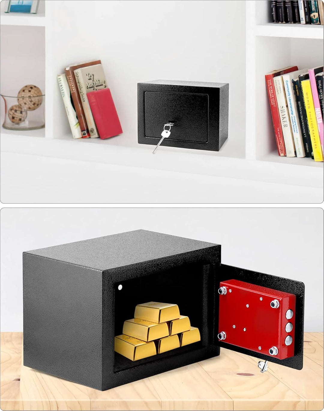 QWORK® Klein Safe Tresor 23 x 17 x 17 cm mit Triple-Bit Schlüssel, Möbeltresor Hohe Sicherheit Stahl