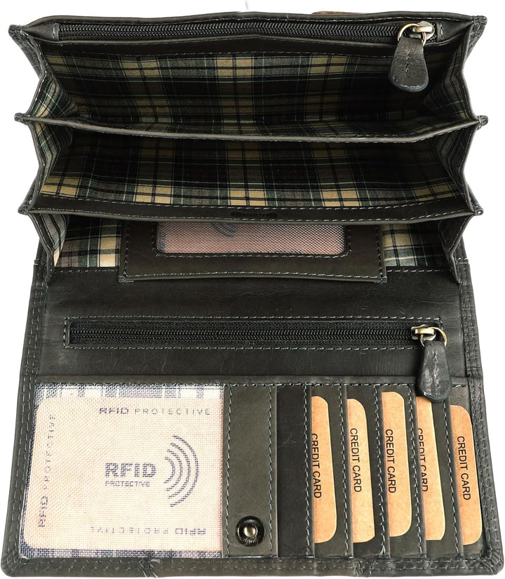 Benthill Portemonnaie Damen Leder - Hochwertige weiche Vintage Echtleder Damen Geldbörse mit RFID Sc