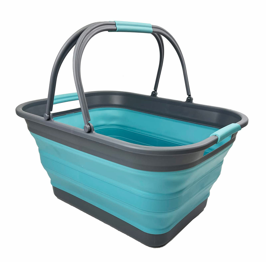SAMMART 29 l zusammenklappbare Wanne mit Griff, tragbarer Picknickkorb, platzsparender Aufbewahrungs
