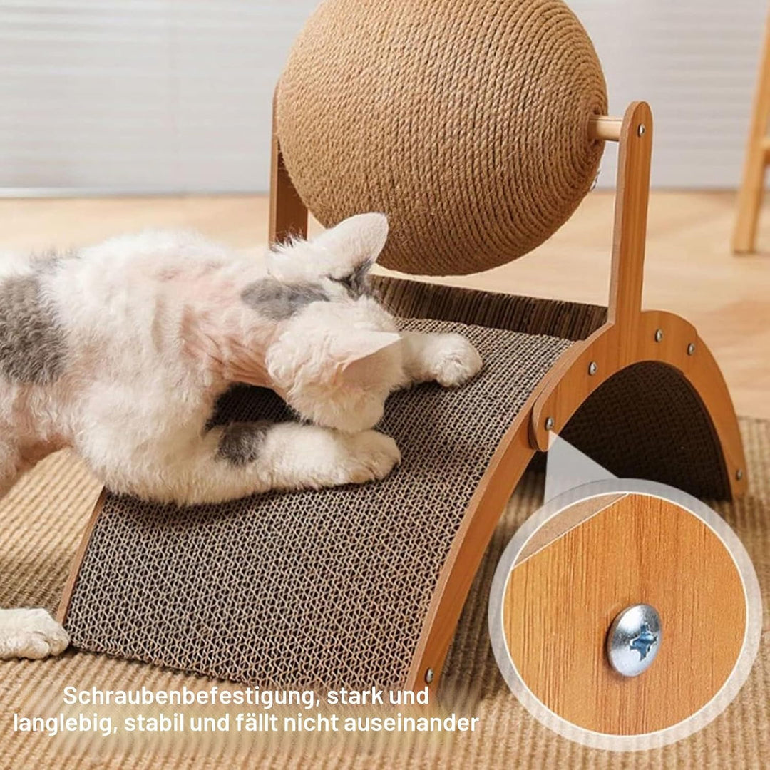 Katzenkratzer Karton, Natürliches Sisal-Kratzbrett mit Ball, Gewölbtes Brückendesign, Kaninchen Krat