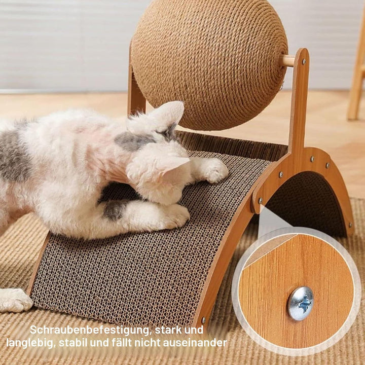 Katzenkratzer Karton, Natürliches Sisal-Kratzbrett mit Ball, Gewölbtes Brückendesign, Kaninchen Krat