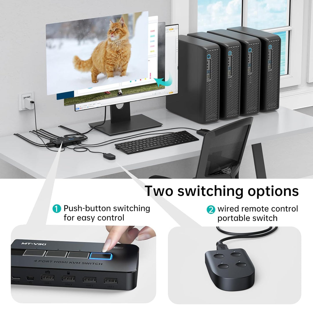 MT-VIKI 4K60Hz HDMI KVM Switch 4 port 4 PC 1 Monitor unterstützt Tastatur, Maus und Lautsprecher ink