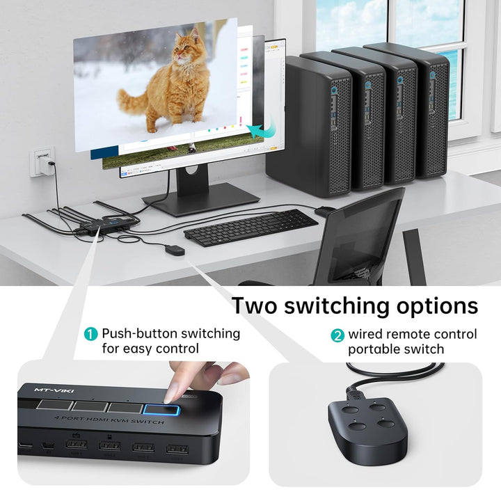 MT-VIKI 4K60Hz HDMI KVM Switch 4 port 4 PC 1 Monitor unterstützt Tastatur, Maus und Lautsprecher ink