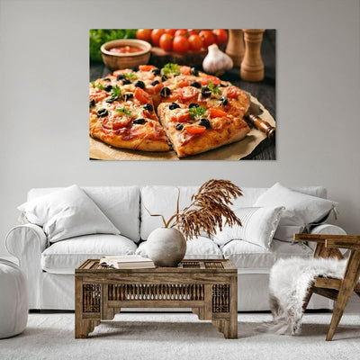 Bilder auf Leinwand 100x70cm Leinwandbild mit Rahmen Pizza Käse Tomaten Gross Wanddeko Bild Schlafzi