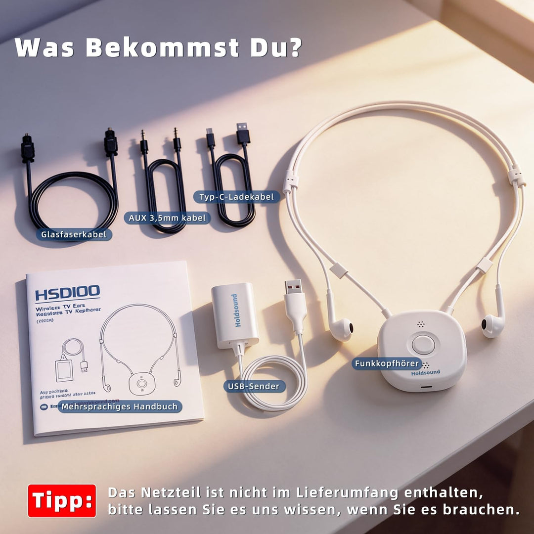 Holdsound HSD100 TV Kopfhörer Kabellos, Funkkopfhörer Kabellos für TV mit USB-Sender, Nackenbügel-De