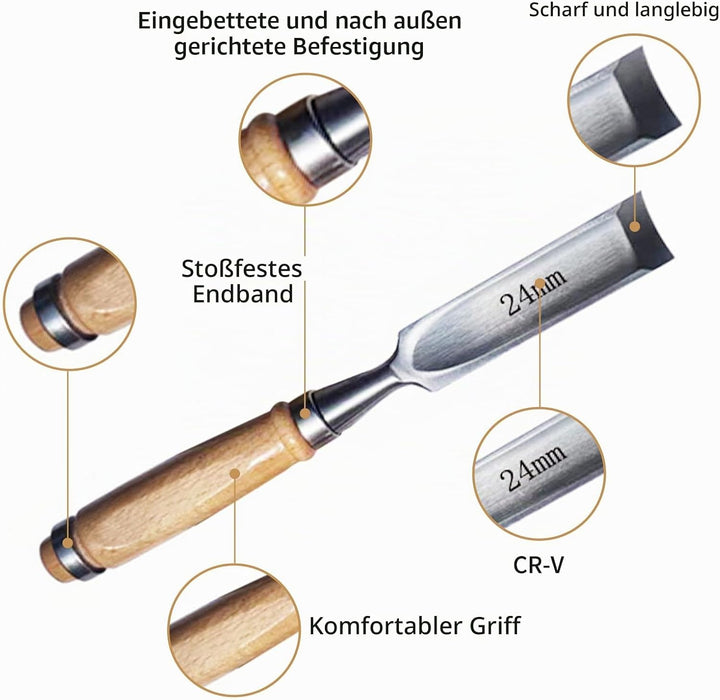 4 Stück Holz Meissel Set,Stechbeitel Rund Gebogen Hohlbeitel Set,CR-V Stahl halbkreisförmige Kante 8