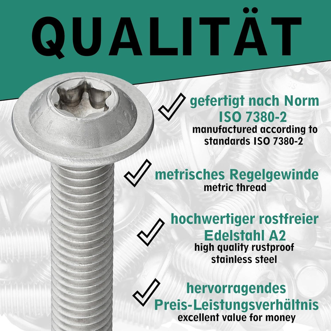 Linsenkopfschraube mit Flansch und Innensechsrund/Torx (ISR,TX) nach Norm: ISO 7380-2 rostfreier Ede