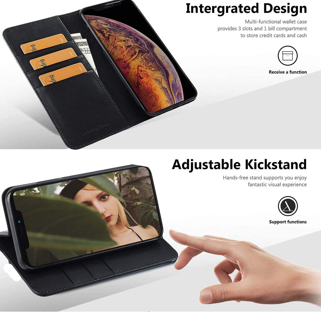 VISOUL Hülle für iPhone 11 Pro Max, Stossfeste Handyhülle [Rindsleder], TPU Magnetische Klapphülle K