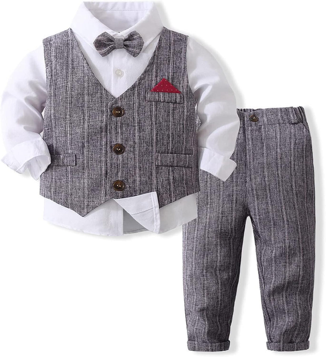 Volunboy Baby Anzug Jungen Anzugweste Hemd mit Fliege für Festlich Hochzeit Bekleidung Set 4tlg 2-3